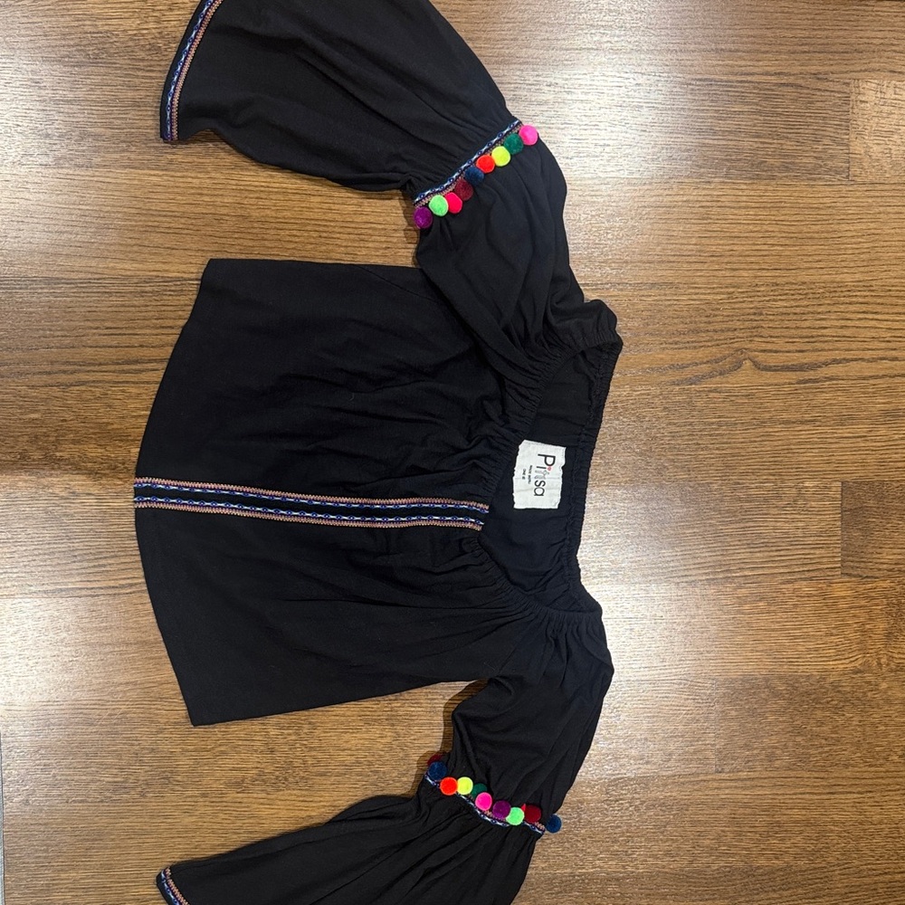 PITUSA - one size - Chic Black Top with Vibrant Pom-Poms